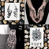 Oottati Waterproof 9 Sheets Back of Hand Fake Temporary Tattoo Stickers - Black Gothic Flower Rose