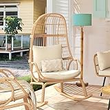 YITAHOME Rocking Egg Chair Outdoor, 370lbs Capacity Wicker Patio Basket Chair, All-Weather Small Egg Lounger Chair for Indoor Outside (Beige)