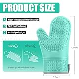 Silicone Oven Mitts, Heat Resistant 2PCS Oven Mitts with Soft Cotton Lining, Waterproof Non-Slip Grip Oven Glove, Kitchen Potholder Mits for BBQ, Baking, Cooking, 12.5 Inch - Green