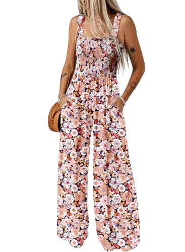 Dokotoo Womens Overalls Black Jumpsuits for Women Casual Loose Fit Solid Color Wide Leg One Piece Sleeveless Jumpsuit Printed Long Pant Rompers with Pockets Medium
