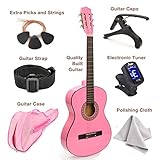 30" Wood Classical Guitar with Case and Accessories for Kids/Girls/Boys/Beginners (Pink)