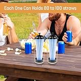 2 Pack Straw Holder for Standard& Long Bended Size Drinking Straws, 13.6 Inch Plastic Straw Dispenser with Stainless Steel Lid, Acrylic Plastic Straw Holder for Standard Size Drinking Straws