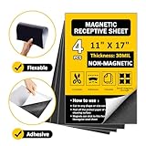 Flexible Steel Vinyl Magnetically-Receptive Sheet,11"x17" 4 Pcs,Magnetically Receptive Sheeting with Adhesive, Flat Rubber Metal Sheets,Flexible Iron Sheets Work with All Magnets