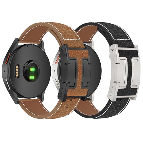 2 Pack Genuine Leather Watch Bands with Magnetic Buckle Compatible for Garmin Vivoactive 4/Venu 2 45mm/Venu 3 Men Women,22mm Replacement Sport Strap for Forerunner 265/945/255/255 Music