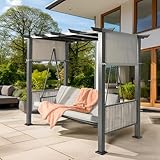 PAMAPIC 3-Seat Patio Swing Chair,Outdoor Patio Swing Bed with Adjustable Curtains,Porch Swing Bed for Balconies, Gardens and Poolside,Grey