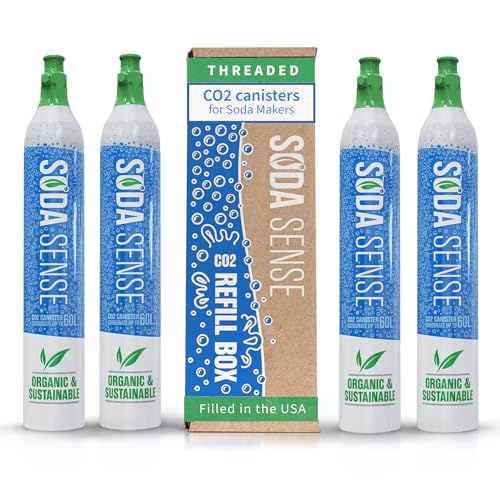 Soda Sense 60L Threaded Full Refillable CO2 Canister 4 Pack, Compatible w/All Threaded 'Screw-In' Soda Makers Including SodaStream [Excludes Quick Connect machines like ART, TERRA ENSO, and DUO]