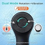 Face Scrubber Facial Cleansing Brush: 2 in 1 Spin and Vibration Patented Tech, Silicone Electric Exfoliator Scrubber with Automatic Foaming, Waterproof Face Cleanser Brush for Men and Women, Black