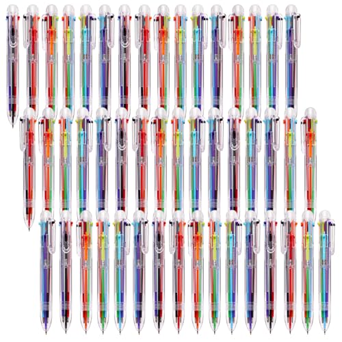 JPSOR 48 Pack Multicolor Pen for Kids 6-in-1, Transparent Barrel Pen 6-Color 0.5mm Retractable Ballpoint Pens for Office School Supplies Students Gift