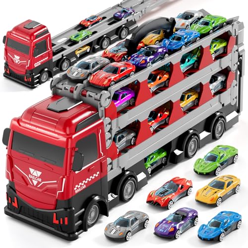 Ci Vetch 78-Inch Cars Trucks Toys for Toddler 1-3 2-4 3-5 4-7 Years Old Boys Kids, Transport Truck Toys with 24 Pcs Die-Cast Cars, Toys Gifts for 3 4 5 6 Year Old Boys, Toddler Boy Toys Ages 3-5 4-7