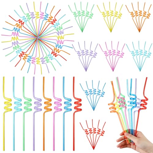 WILLBOND 80 Pcs Silly Straws Bulk for Kids Reusable Funny Colorful Plastic Twisty Straws for Wedding Birthday Party Drinking Family Adults Bendy Carnival Activities Cocktail