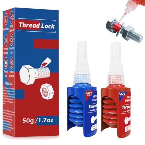 WAN2TLK Thread Lock Blue and Red, Lock Tight Threadlocker Medium and High Strength, Thread Locker for Nuts, Bolts, Fasteners and Metals, Prevent Loosening and Corrosion (50 mlx2)