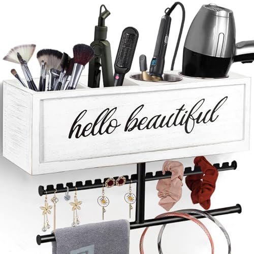 Ronjnndc Rustic Hair Dryer Holder Wall Mounted,Hair Styling Tools & Accessories Organizer,Bathroom Supplies & hot Tools vanities Organizer Caddy,for Storage Flat Iron,Blow Dryer,Curling Iron,Towel