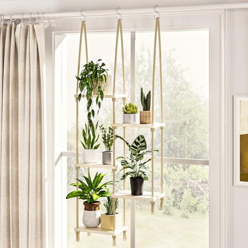 Bamworld Window Plant Shelves Hanging Shelves Wood Plant Shelf Window Sill Plant Shelf Indoor Hanging Plant Stand Living Room Decor Garden Boho Decor