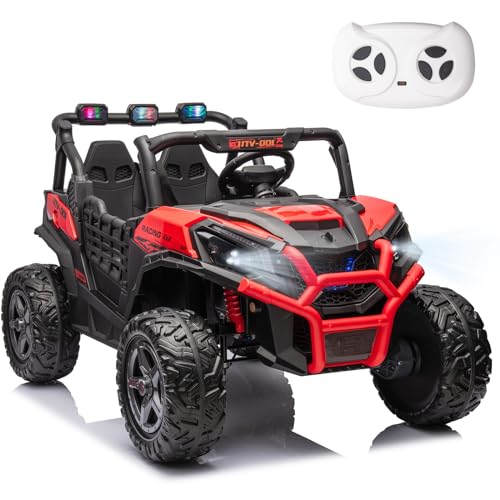 FINITO 24V 4WD Ride on Car Truck w/Remote Control,4×4 Kids UTV, 2 Seater 24V Battery Powered 4 Wheels Electric Car for Kids Ages 3+, Red