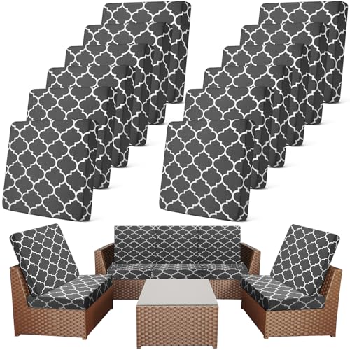 Newwiee 12 Pcs Patio Stretch Outdoor Cushion Covers Sofa Couch Covers Replacement Couch Slipcover for Sofa Seat Chair Porch Patio Furniture Protector, Flexibility and Washable(Plaid,Dark Gray)