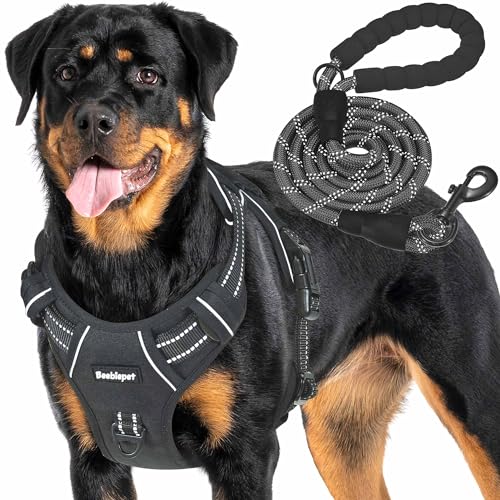 Beebiepet Heavy Duty Tactical Dog Harness for Large Dogs, No Pull Adjustable Pet Harness Reflective Service Training Easy Control Pet Vest Military K9 Working Dog Harnesses- Large, Black
