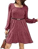 SAMPEEL Long Sleeve Dresses for Women Babydoll Knee Length Dress Teen Girl Hot Pink S