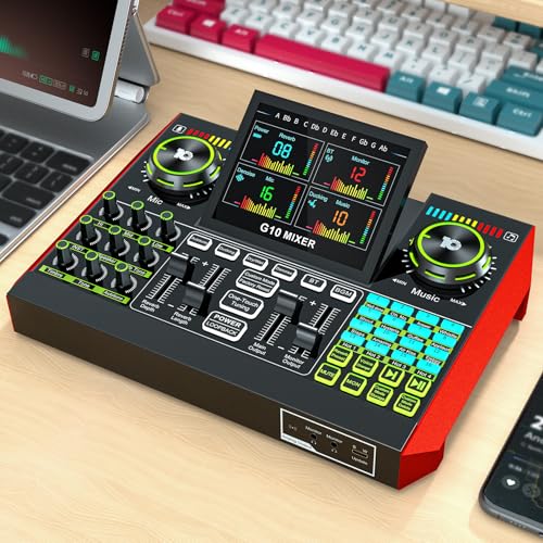 Audio Mixer, Sound Board for Pc/Phone Live Streaming Singing Gaming, Sound Mixer for 3.5mm/Xlr Dynamic/48V Microphone, Live Sound Card with DJ Mixer Effects & Voice Changer, Denoise, One Click Mute