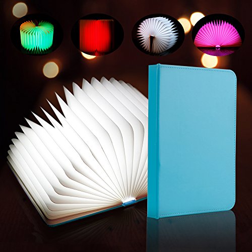 Veesee 8 Colors Rechargeable Book Night Light, Novelty LED Book Lamp USB Charge, Home Bedroom Decor Gift for for Birthday, Anniversary, Kids, Girlfriend, Wife (Blue) Christmas Gift，New Year Gift