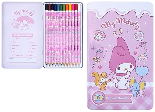 Kawaii Melody Bunny Premium 12 Colored Pencils In Tin Box Conforms to European Safety Standard