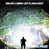 Rechargeable LED Flashlights High Lumens, 990,000 Lumens Super Bright Flashlights with 5 Modes, Waterproof Powerful Flash Light Multifunctional Flashlights for Home Camping Hiking(2 Pack)