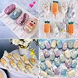 Ozera 2 Pack Popsicles Molds Set, Silicone 4 Cavities Oval Popsicle Cake Pop Molds for Homemade Cakesicles, with 50 Wooden Popsicle Sticks & Bags