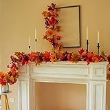 6PCS Fall Maple Leaves Garland, Party Joy 5.6Ft Artificial Maple Leaf Autumn Garland Hanging Fall Vines Table Decorations Front Door Fall Decor Thanksgiving Decorations Decor Outside Indoor Decor