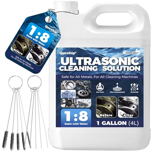 Qucship 8X Concentrated Carburetor Ultrasonic Cleaner Solution (1 Gallon), Removes Dirt & Grease - Safe for All Metals Ultrasonic Cleaning Solution for Engine Parts | Coin | Aluminum | Plastic