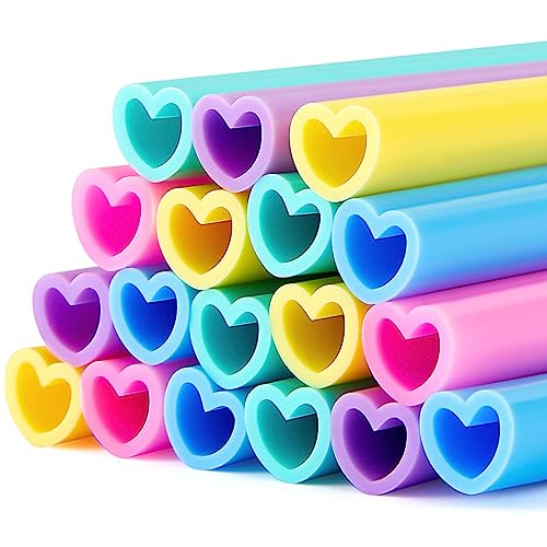 Tanlade 50 Pcs Valentine's Day Reusable Silicone Heart Shaped Straws Flexible Cute Silicone Drinking Straws with 2 Pcs Cleaning Brushes for Hot Cold Drinks Birthday Party Bridal Shower Wedding