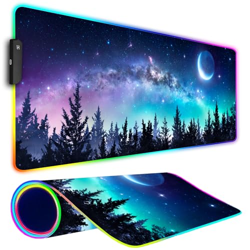 Armanza RGB Gaming Mouse Pad, Large Mousepad with Led Light, Gaming Accessories Keyboard Pad for Desk, Non-Slip Rubber Base Big Mouse Mat for Gamer, 31.5 X 11.8 Inch, Moon Starry Sky