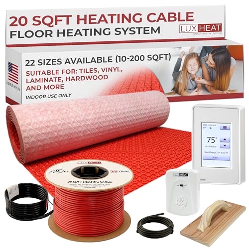 LuxHeat 20sqft Electric Radiant Floor Heating System - 120v Heated Tile Floor Kit - Includes UDG4 Programmable Thermostat w/GFCI, Heating Cable, Uncoupling Membrane, Flooring Sensor & Alarm