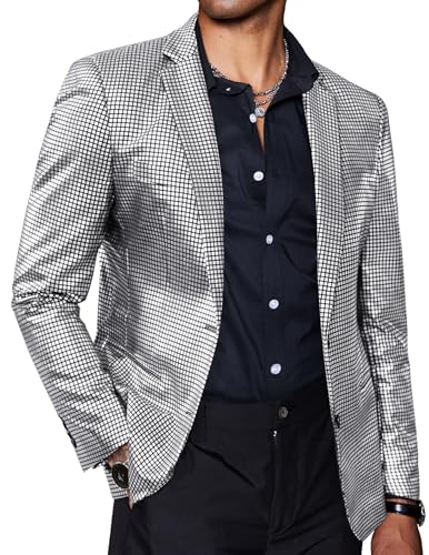 COOFANDY Mens Metallic Jacket Big and Tall Casual Blazer Silver 70s Disco Party Prom Sport Coat
