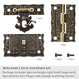 Rectangle Antique Right Hook Hasp Latch Vintage Bronze Engraved Hinge with Matching Screws for Repair and Decorative Jewelry Box Wood Boxes 4 Sets