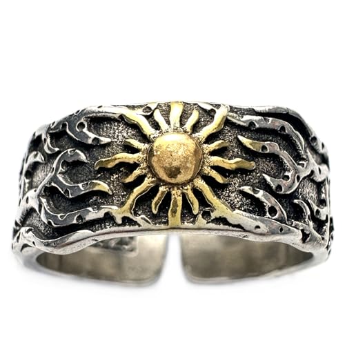 JWM Men's Rings Silver Plated Brass Rings for Men Women Adjustable Open Rings, Exquisite Packaging (Sun ring)