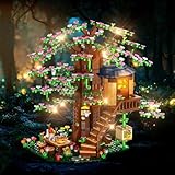 INSOON 4 in 1 Tree House Building Set with LED Light, 1157 PCS Flowers Treehouse Building Block Toy, Forest Wood House Building Kit with Bird Bees, Birthday Gift for Adults Teens Kids Girls Boys 10+