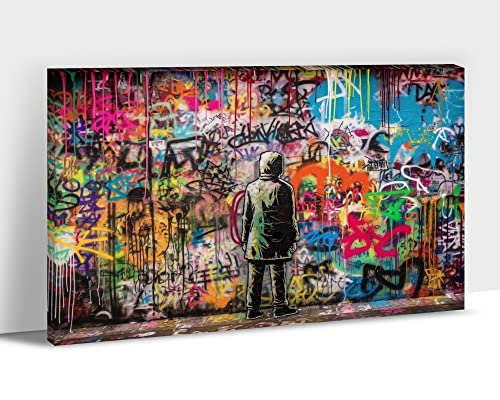 ANRUOXI Graffiti Canvas Wall Art, Modern Abstract Banksy Graffiti Canvas Prints Wall Decor, Teen Men Bedroom Living Room Art Picture, Trendy Street Pop Poster Cool Painting Artwork 12x18 Inches