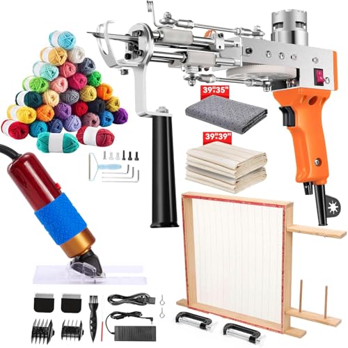 Riiai Tufting Gun Starter Kit with Tufting Frame 2025 New, Tufting Gun Cut Pile & Loop Pile, Tufting Frame 29.5”x 29.5”, 200W Carpet Trimmer-Rug Tufting Gun Making Kit for Rug Tufting（ Orange）