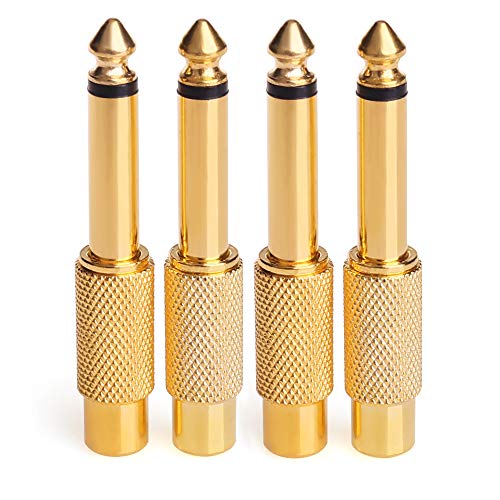 NANYI 1/4 to RCA, RCA to 1/4 Adapter RCA Female to 6.35mm 1/4 inch Male Mono TS Interconnect Audio Adapter Conversion Plug Adaptor Gold Plated-4 Pack