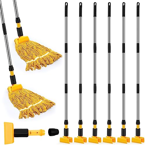 Thyle 6 Pack Stainless Steel Commercial Mop Handle for Floor Cleaning, 3 Section Replaceable Mop Stick Replacement with Jaw Clamp, Heavy Duty Replacement Pole for Home Garage Office, 60 Inch