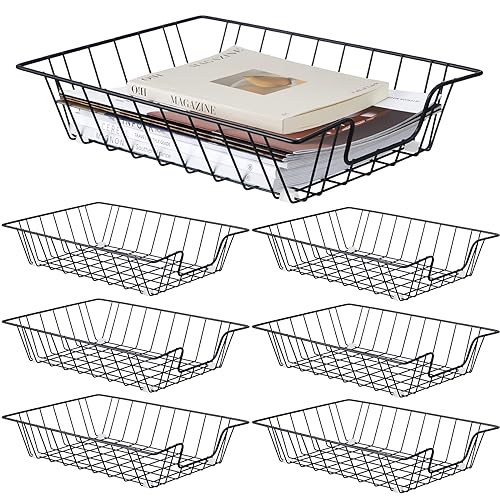 Yeaqee 6 Pcs Letter Tray Wire Paper Trays Stackable File Desk Organizer Metal File Paper Holder Basket for Desk Desktop Letter Storage for Office Home Classroom School(14'' x 10'' x 3'',Black)