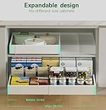 Seinloes 1 Pack Expandable Pull Out Cabinet Organizer 16.5" Deep, Upgrade 3 Slide Rails Slide Out Drawer for Kitchen Cabinets, No Drill Roll Out Shelf Adhesive, Adjustable Width 12.2"-20.4" White