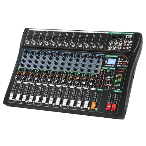 XTUGA Audio Mixer Sound Board Console 12 Channel for Recording Controller Audio Interface PC USB Bluetooth with Digital Effect 48V Phantom Power Input CT120