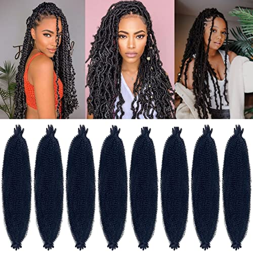 Springy Afro Twist Hair 36 Inch 8 Packs 1B Marley Hair Pre-fluffed Spring Twist Hair Twisted Up Kinky Twist Cuban Twist Crochet Hair Pre-separated Braiding Hair For Black Women (36inch, 1b, 8packs)