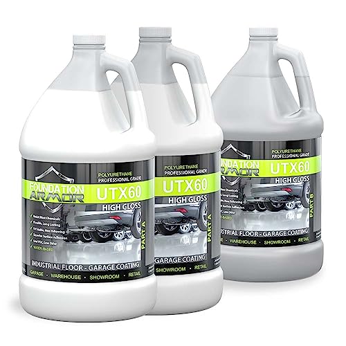 Armor UTX60 High Gloss Water-Based Aliphatic Urethane Concrete and Garage Floor Coating Resistant to Oil, Gas, Chemicals - 2.5 Gallon Kit