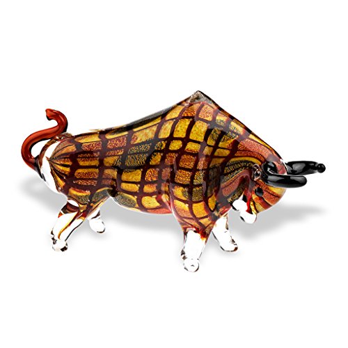 Badash Murano-Style Art Glass Bull Figurine - 8" Tall Decorative Artistic Glass Mouth-Blown Sculpture - Colorful Handmade Home Decor & Gifts