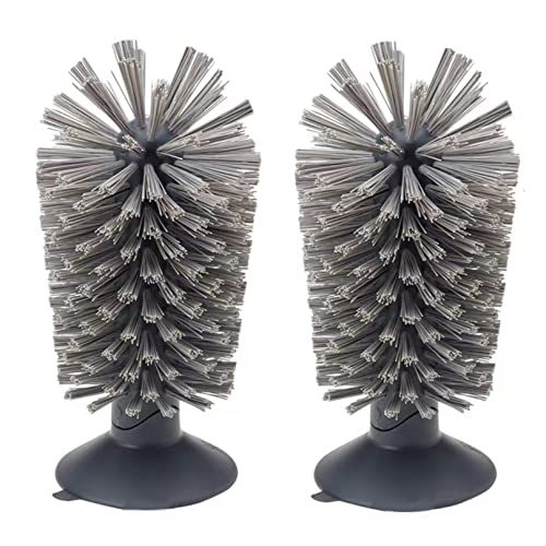 Comsnows 2PCS Glass Cleaning Brush with Suction Cup, Kitchen Bottle and Wine Cup Cleaner, Stable Washing for Cups, Mugs, Decanters and Jugs, Gray