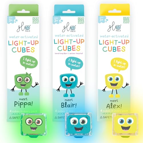 Glo Pals Water-Activated Light-Up Cubes Bundle for Sensory Play (Extraordinary Earth – Green, Yellow + Blue)