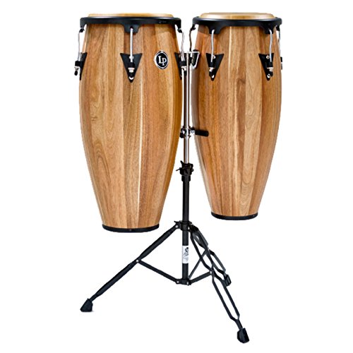 Latin Percussion LPA647-SW Aspire Wood Congas 11-Inch and 12-Inch Set with Double Stand - Siam Walnut/Black