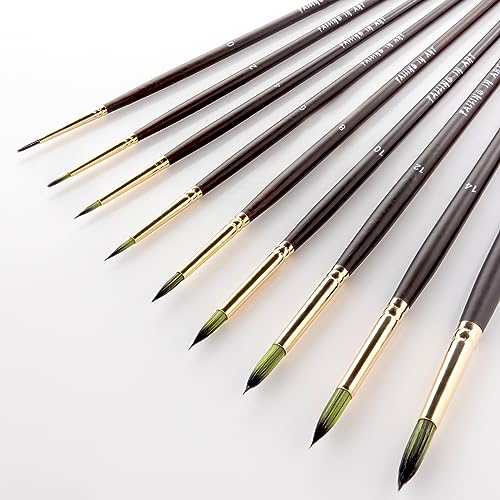 Falling in Art 9 PCS Round Paint Brushes Set, Professional Nylon Paint Brushes, Long Handle Artist Brush for Watercolor, Acrylic, and Oil Painting