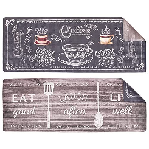 OPUX Anti Fatigue Kitchen Floor Mat, Reversible Cushioned Memory Foam Kitchen Rug Pad, Waterproof Non-Slip Padded Comfort Standing Mat Office Home, 47x17 (Farmhouse Coffee Kitchen)